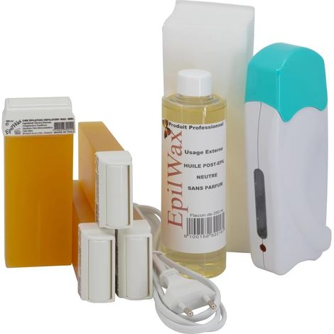 Kit Chauffe Cire Épilation Professionnelle avec 4 x Recharges Roll on Cire Miel, 100 x Bandes d'Épilation et Huile après Épilation - Gamme Solo Basique (1/5)