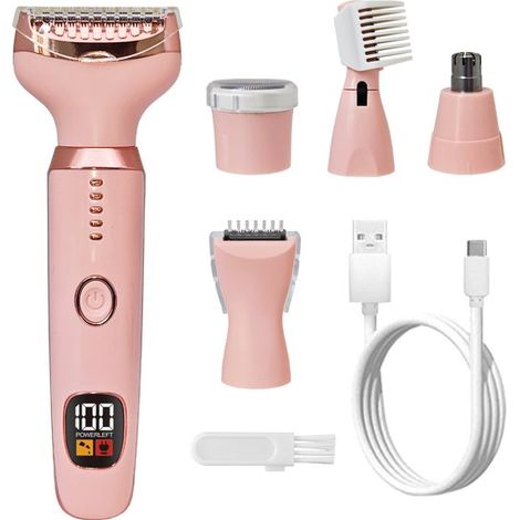 Épilateur 5-en-1 rechargeable – Rose – USB-C – Indicateur numérique – Visage, corps, zones intimes (1/5)