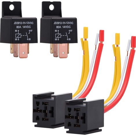 2er-Pack 12V 80A 4-poliger Kfz-Motor-Relaisstecker (SPST), Ein/Aus, normalerweise offen, 4-adrig