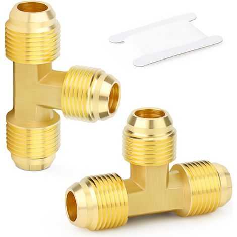 2pièces laiton 3 voie, Flare Tee tube raccord adaptateur de tuyau, 1/2 "x 1/2" x 1/2" mâle Flare Tee raccords de tuyau (1/5)