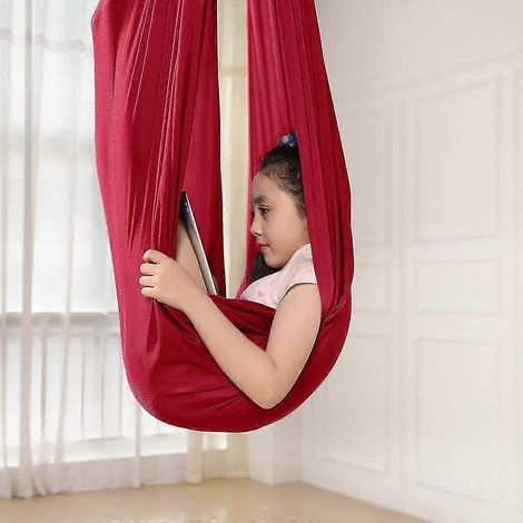 Balancelle enfant intérieure, hamac élastique sensoriel, portique suspendu pour jeux et relaxation, tissu doux, coloris assorti (1/5)
