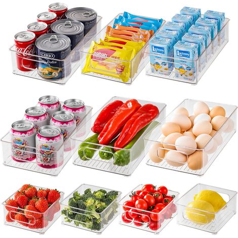Lot De 10 Boite Organisation, Transparent, Poignée Intégrée, Plastique, Pour Réfrigérateurs, Cuisines (1/5)