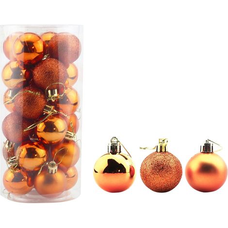 Juego de 24 adornos navideños de 4 cm, plástico irrompible, acabado brillante mate con purpurina, con ganchos, para árbol de Navidad, boda, fiesta. (1/5)