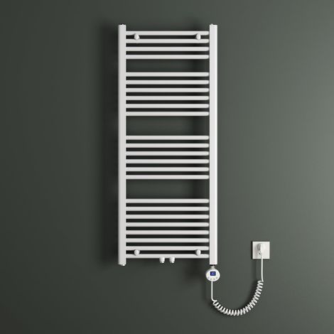 Mai & Mai Radiateur de Salle de Bain Electrique 120x60cm Blanc Sèche-Serviettes avec Résistance Chauffante 600W (1/5)