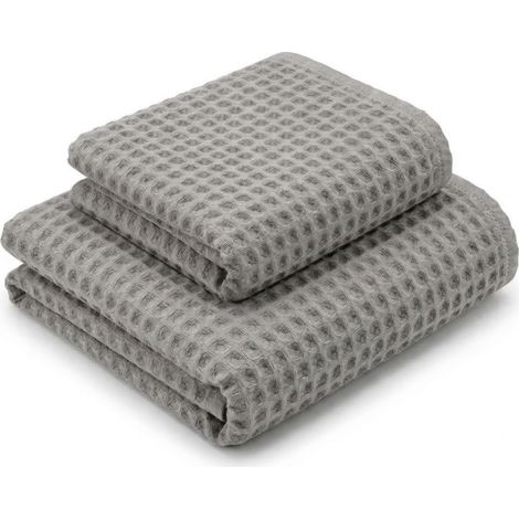 Serviettes en nid d'abeille 100 % coton 330 g/m² Fabriquées en Italie – Ensemble en 2 pièces (60x110 + 40x60) Tex Family – Gris