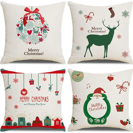 Housse De Coussin Noël, Lot de 4 Wapiti Noël Coton et Lin Décoratif Taie d'oreiller 45 x 45 cm (1/5)