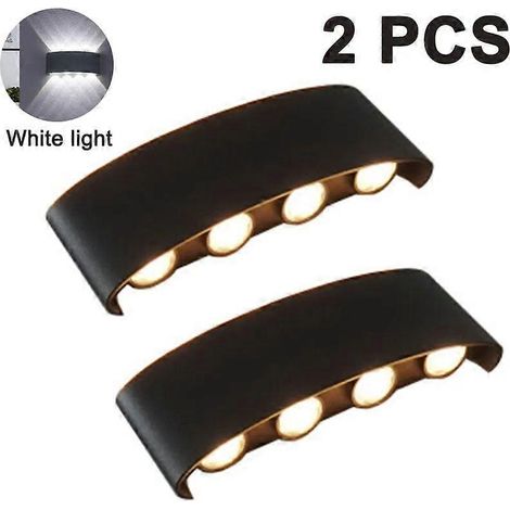 2 stuks 8W, wandlamp, binnen, buiten, LED, modern, wandlamp, zwart, omhoog, omlaag, licht, IP65, warm wit (1/5)