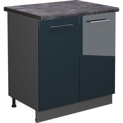 Küchenschränke Fame-Line, Dunkelblau Hochglanz, 80 cm , AP Anthrazit, Vicco