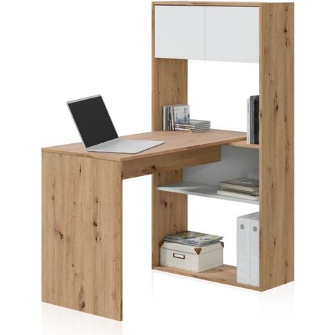 Mesa de escritorio con estantería Dess Blanco Artik (Blanco Mate) - Roble Nodi (ancho) x 140cm (alto) (1/5)