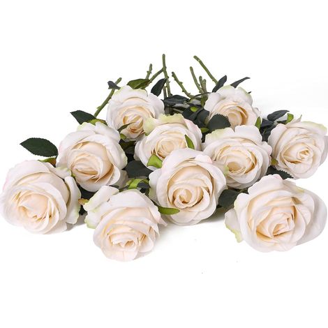 10 Roses Artificielles Roses De Soie Rouge Fleur Avec Tige Fleurs Bouquet De Noce Décor à La Maison (1/5)