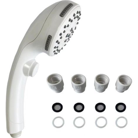 Pommeau de douche blanc chromé avec bouton d'arrêt, pommeau de douche à main, pommeau de douche + connecteur KMGT, 1 pièce (1/5)