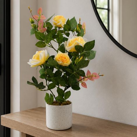 50cm Artificial Yellow Rose Plant Premium (1/5)