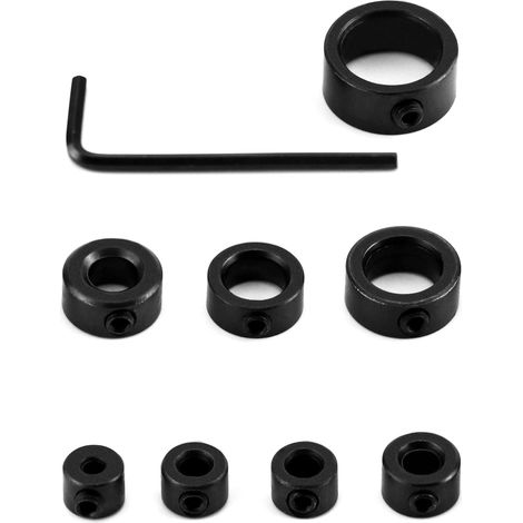 Drilling depth stop set, drill setting, drill bushing Ø 3/4/5/6/8/10/12/16 mm with Allen key for drilling wood , 9-piece set (1/5)
