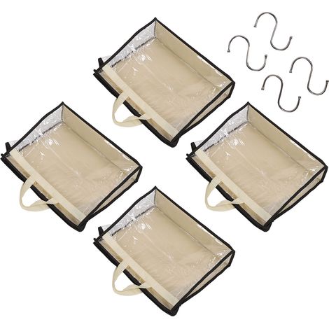 4 Pochettes de Rangement pour Sacs à Main, Tissu Non Tissé Transparent PVC Imperméable, 4 Tailles de Housses de Protection avec Crochets en S (1/5)