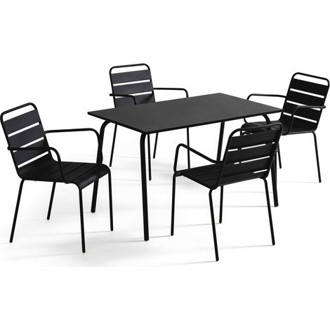 Ensemble table de jardin et 4 fauteuils en métal noir - Palavas