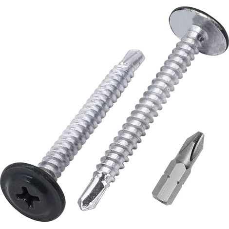 Painted Self Drilling Screws 0.5 x 40 mm, Sheet Metal Screws, Curved Head Modified PH Anthracite Grey RAL 7016 (1/5)