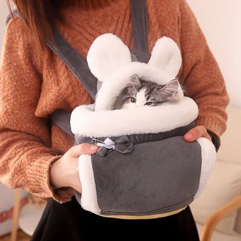 Ryggsäck för Katt Bärsele Vinter Varm Mjuk Plysch Bär Djur Bur För Utomhusresor Promenader Pink XL (1/2)
