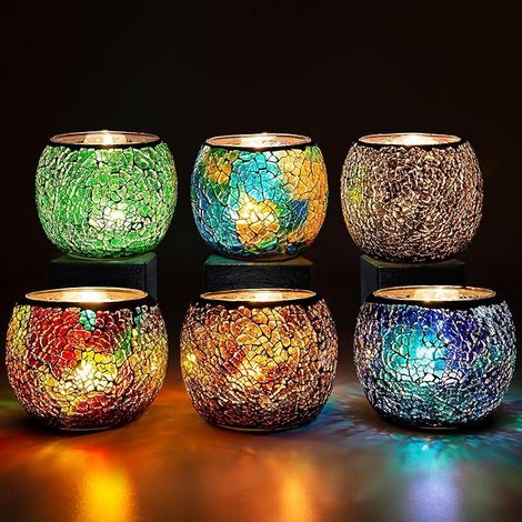 Bougeoir Verre en Mosaïque, Photophore Chandelier Romantiques, Décoration De Porte-Bougie Coloré Fait à La Main pour Anniversaire, Mariage, Noël, Fête, Centre De Table (1/5)
