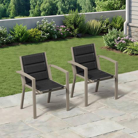 lot de 2 Chaise de Jardin Empilable, Fauteuil en Aluminium avec Tissu Textilène et Mousse à Séchage Rapide, Respirante, Confortable et élastique, ne Fatigue pas Après une longue Assise, Marron (1/5)