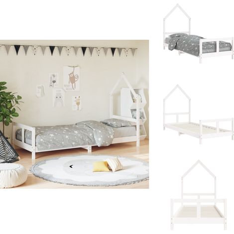 Cadre de lit pour enfants blanc 80x200 cm bois de pin massif - Lit Enfant - Lit Bébé - Bois De Pin - Cadre De Lit - Chambre D'enfant (1/5)