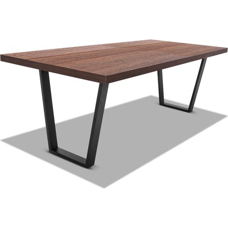 Tavolo da pranzo 220x100cm in legno e metallo con piedi trapezoidali e ripiano in colore legno teak