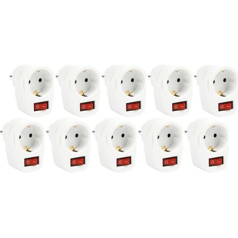 GOOBAY Adaptateur de prise avec terre avec interrupteur, 16 A, blanc, lot de 10