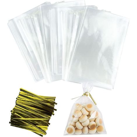 200 Stück durchsichtige Plastiktüten für Süßigkeiten, 15 x 20 cm, transparente Kekstüten mit Drehverschluss, geeignet für Kekse, Süßigkeiten und Schokolade (1/5)