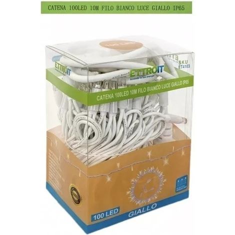 Catena luminosa 100 led luci di Natale 10 metri prolungabile da esterno ip65 balconi terrazze giardino ET4103 - FILO BIANCO - LUCE GIALLA (1/2)
