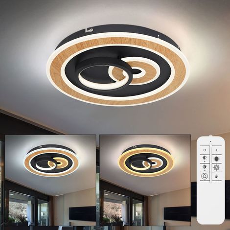 Deckenlampe Schlafzimmerleuchte Tageslichtlampe, Holzoptik, Metall Acryl, schwarz opal, LED 40 W 1650 lm 2700-6500 K warmweiß-kaltweiß, DxH 40x6,5 cm (1/5)