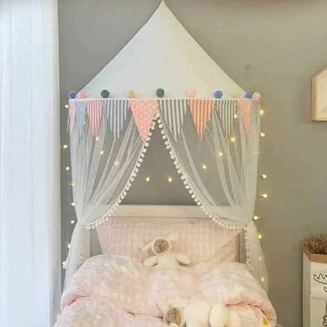 Ciel de lit enfant/Dôme en coton, Moustiquaire, pour la lecture en intérieur, chambre, Tente de jeu princesse, Idéale comme décoration de chambre d'enfant, 145 x 250 cm (1/3)
