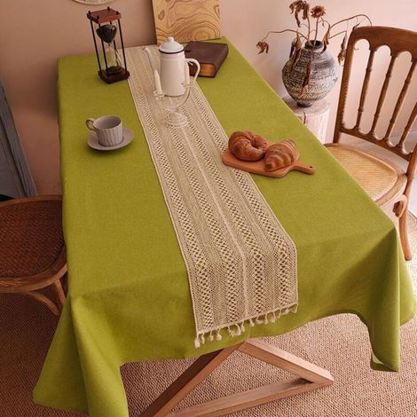 Coton à tête carrée, longueur de côté 260 cm Chemin de table en coton et lin, fil de coton crocheté, housse pour meuble TV/meuble à chaussures, nappe décorative à longues bandes pour table basse/table (1/5)