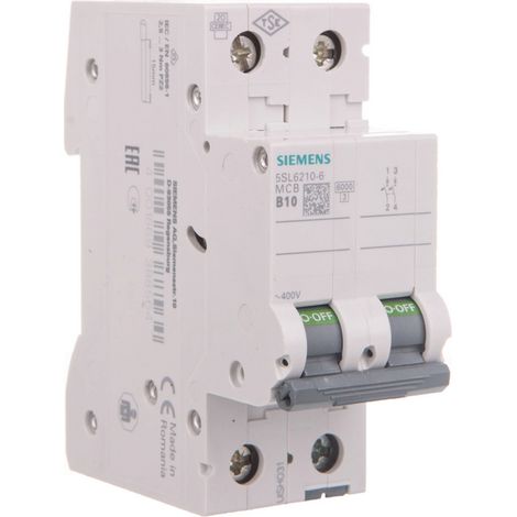 Interruptor automático 2P B 10A 6kA CA Sentron 5SL6210-6