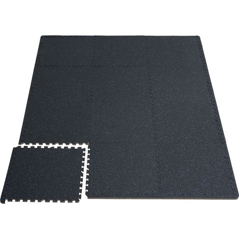 Tapis de sol de gymnastique, 6 dalles en caoutchouc avec mousse EVA, 25 x 25 cm, 25 m², noir et bleu, pour salle de sport, maison, garage. (1/5)