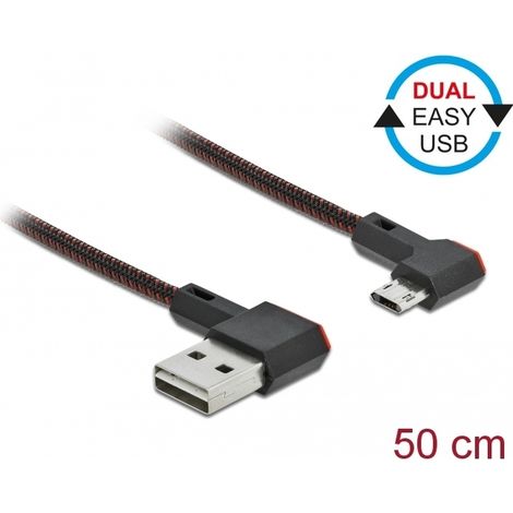 Delock Cable EASY-USB 2.0 Tipo-A macho a EASY-USB Tipo Micro-B macho, sesgado hacia la izquierda y hacia la derecha, de 0,5 m y negro