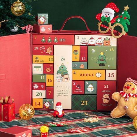 Calendrier de l'Avent avec 24 cases en carton, calendrier de l'Avent vide ou rempli, organisateur de rangement, cadeau à faire soi-même pour adultes et enfants, décoration de Noël (rouge) (1/5)