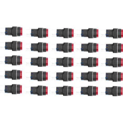 Bouton Poussoir 25 Pièces Momentané Auto-Verrouillage 5 Broches 16mm avec Voyant 24V Kit pour Équipement Rouge (1/5)