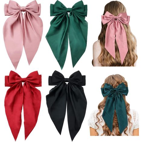 4 Pinces à Cheveux Nœuds Rouges, Grandes Barrettes en Forme de Nœud pour Femmes et Filles, Cheveux Épais, Accessoires Coiffure Lot de 4 (1/5)