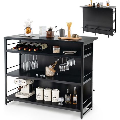 COSTWAY Industrial Wine Bar Cabinet Kitchen Storage Sideboard W/ Wine Rack Glass Holders (1/5)