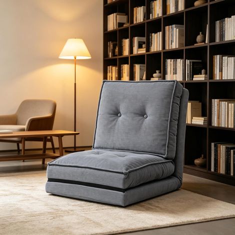 Sillón de suelo plegable, 5 posiciones, convertible en chaise longue, gris DESVIAE (1/5)
