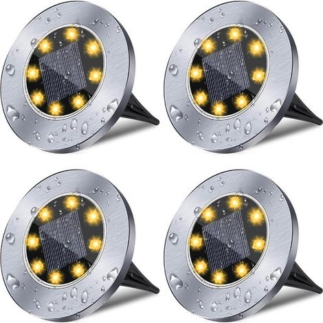 Lot de 4 spots solaires de jardin – éclairage solaire – lampe solaire – 13 x 11,5 x 11,5 cm – Métal – Argent (1/5)