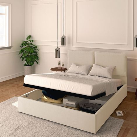 Baldiflex Letto Contenitore Matrimoniale 160x190 Licia in Ecopelle con Rete a Doghe colore Bianco White (1/5)