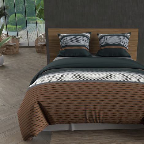 Soleil D Ocre – Parure de lit housse de couette 240x220 cm – Coton 57 fils – Couleur brique – 2 taies d'oreiller 63x63 cm