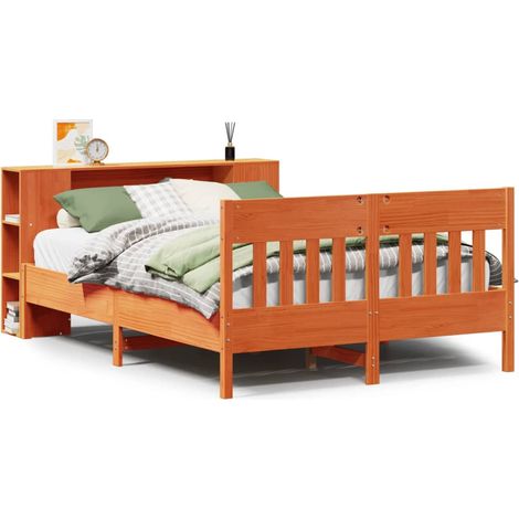 Maison Exclusive - Massivholzbett mit Regal ohne Matratze Wachsbr