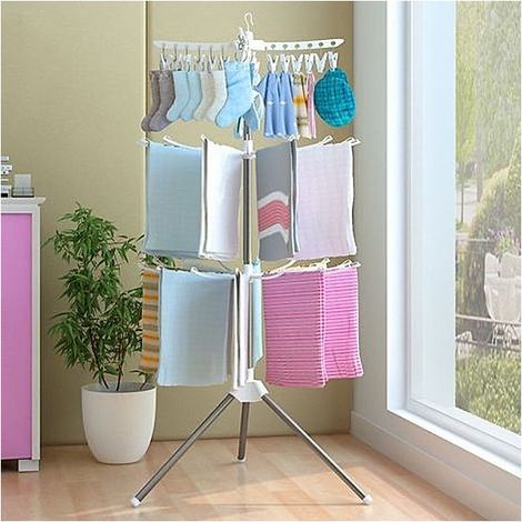 Pliable à 3 niveaux Étendoir à linge et cintre à vêtements suspendu pour cintres et porte-vêtements Blanc (1/3)