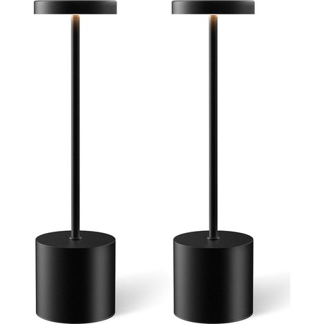 Lámpara de escritorio inalámbrica, control táctil, 3 modos de iluminación, resistente al agua, portátil, 2 unidades (negra) (1/5)
