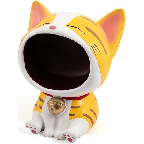 Coupelle à clés pour entrée, statue de chat porte-bonheur, bonbonnière de bureau, décoration d'intérieur (jaune) (1/5)