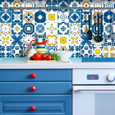 Sticker Mural Carrelage adhésif Cuisine Salle de Bain - 9 STICKERS CARREAUX DE CIMENT AZULEJOS AANOR - 9stickers15x15cm (1/5)