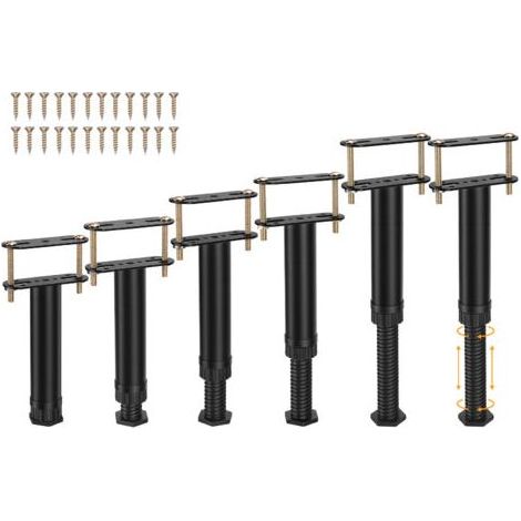 Lot de 6 Pieds de Support de Lit Réglables en Hauteur, Adaptés aux Cadres de Lit 18-32cm, aux Lattes Centrales de Lit et aux Pieds de Support de Meubles, Installation sans Perçage (1/5)
