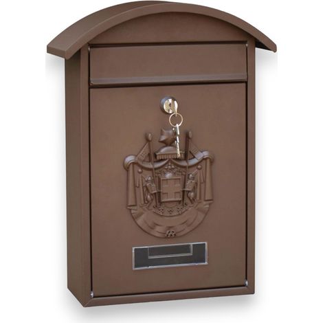 Buzón 21x6x31 cm metal pintado marrón con tejadillo (1/2)