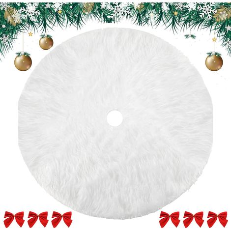 Jupe sapin Noël ronde blanche 90 cm, peluche couvre-arbre décoratif pour fêtes de fin d’année (1/4)